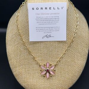 Sorrelli Gold Necklace with Pink Flower Pendant